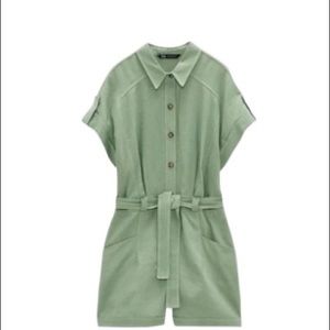 New With Tags Belted Green Zara Topstitched Green Romper